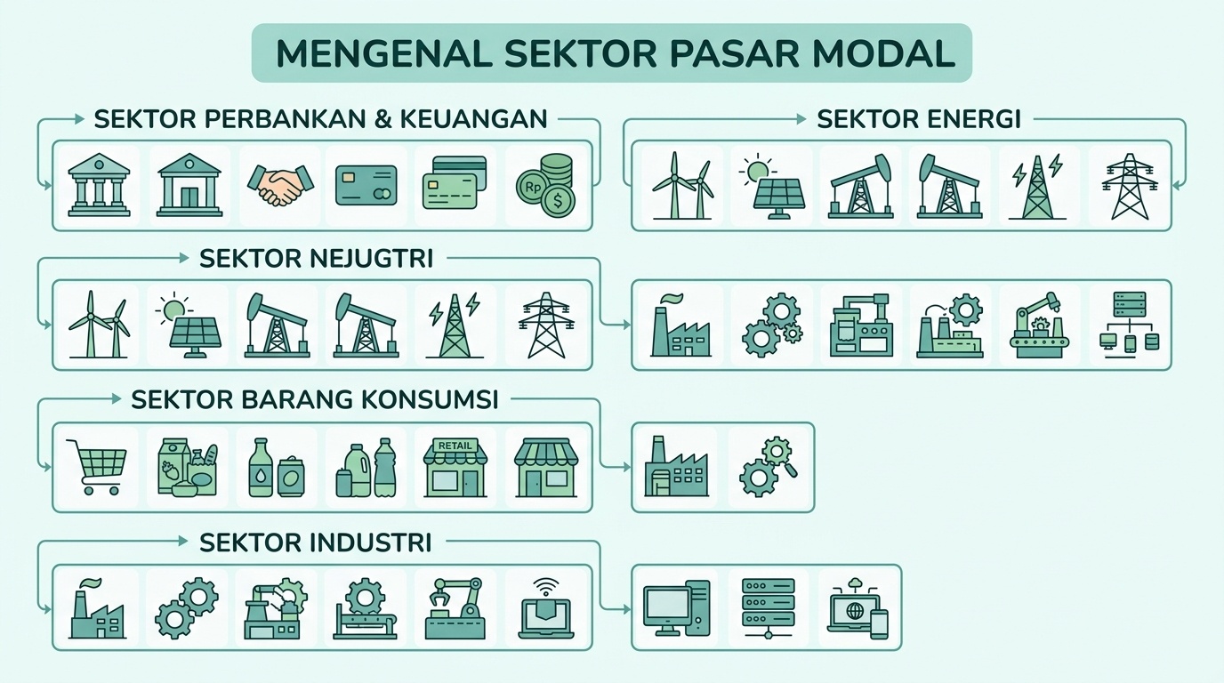 Ilustrasi pengelompokan sektor industri di pasar modal