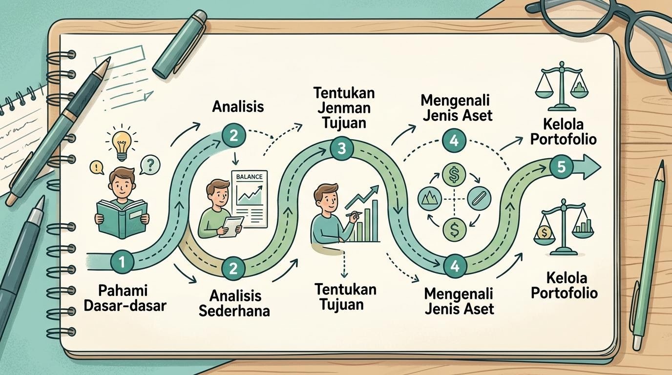 Ilustrasi menyusun rencana alur belajar investasi bertahap
